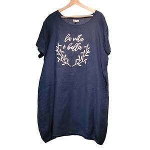 The Shanty Corporation. Navy Dress. Coverup. Size Medium Large. 100% Linen.